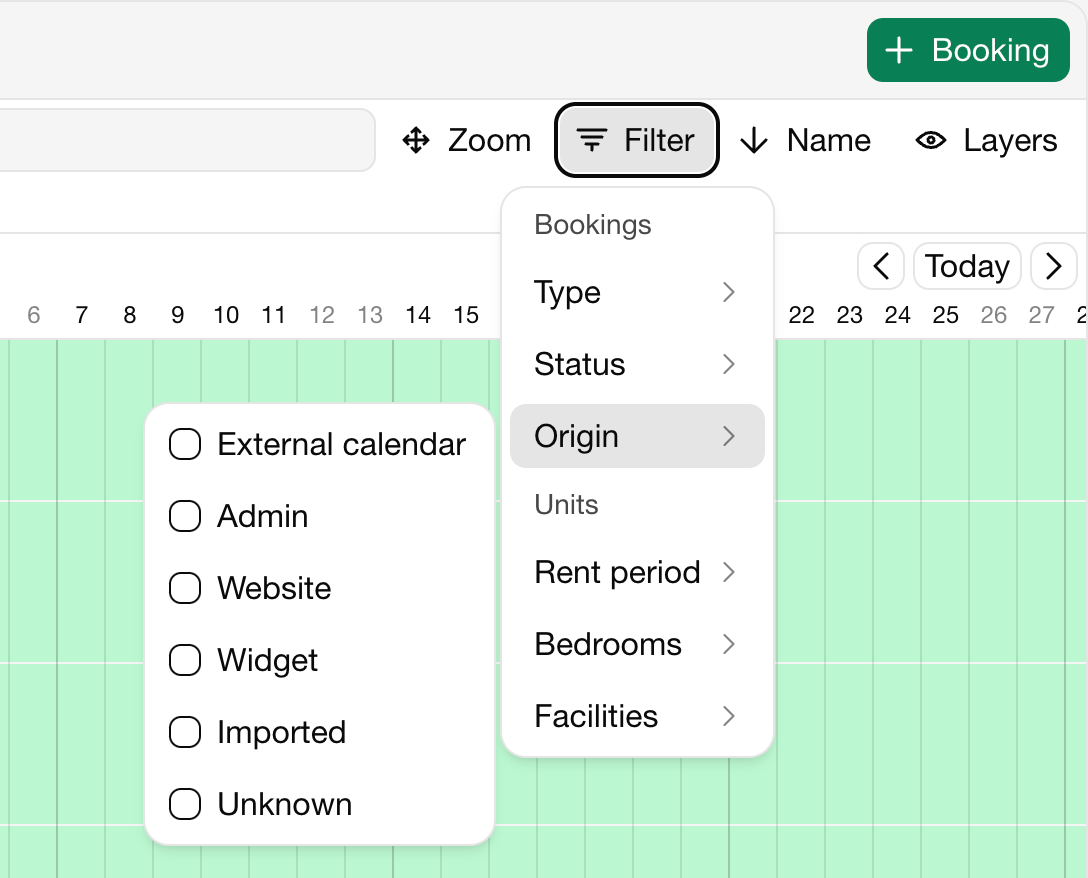 Origin filter for bookings
