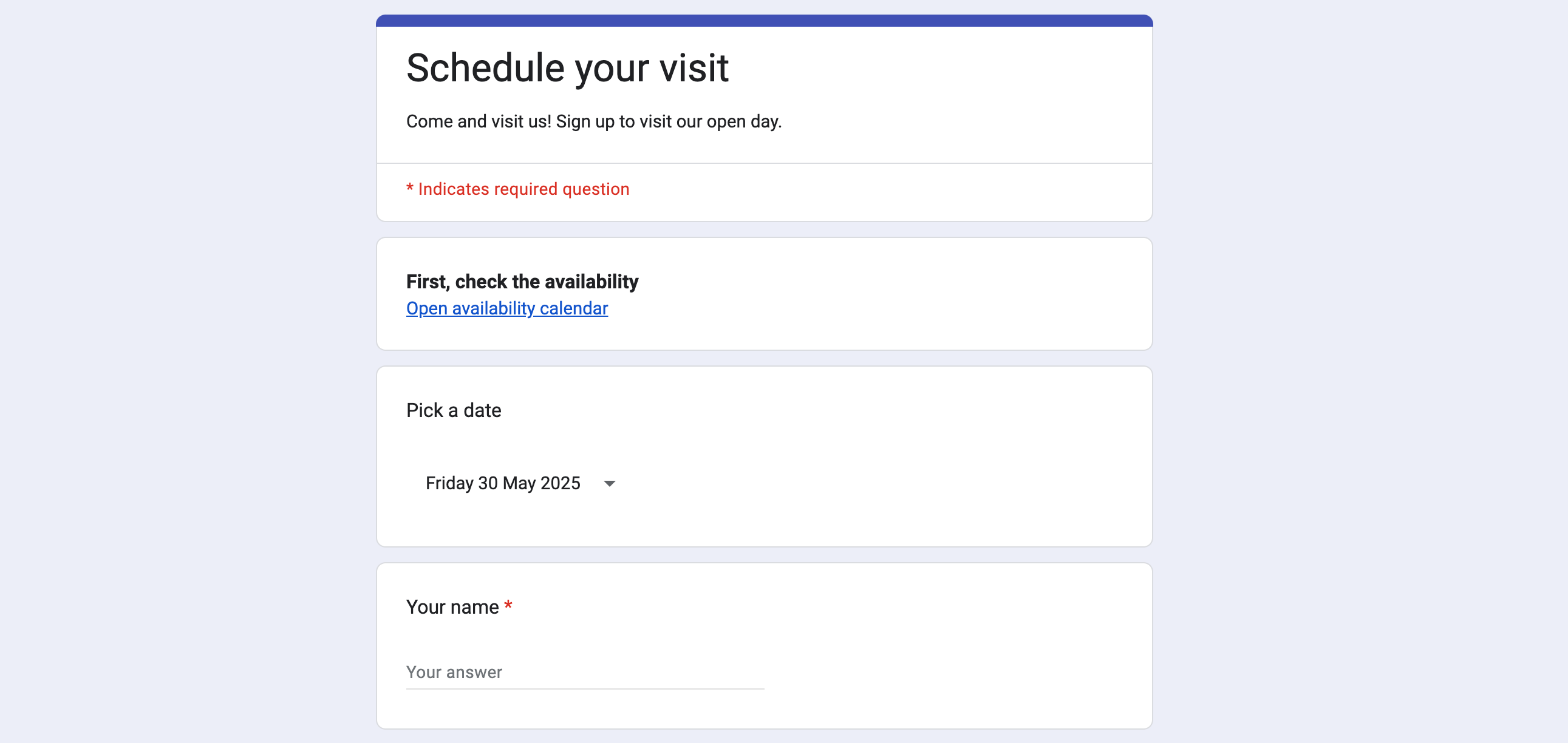 Availability calendar for Google Forms