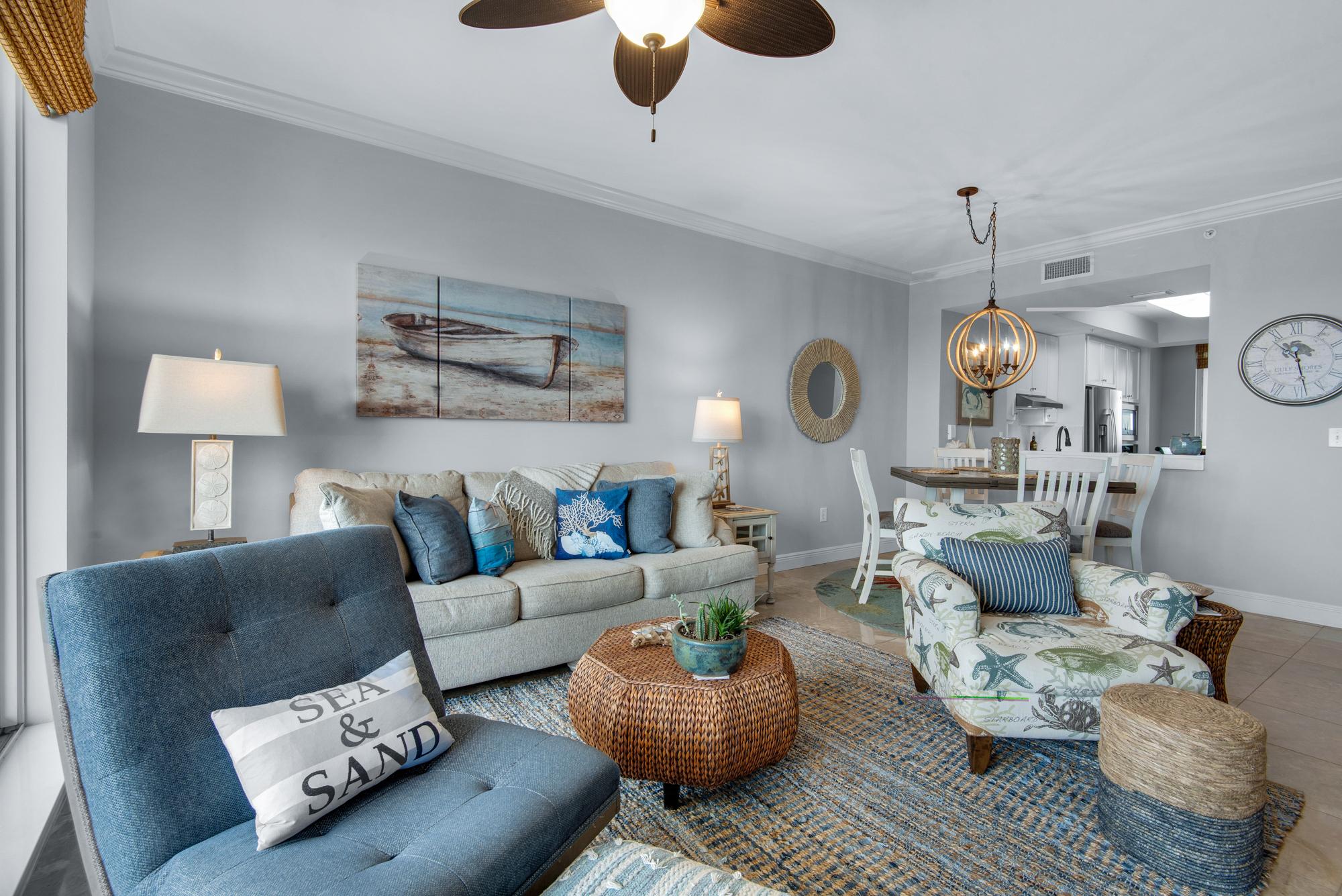 Cozy and comfortable living room with incredible floor to ceiling glass views