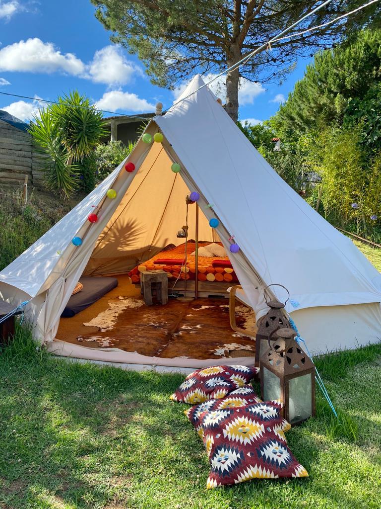 Frontal picture of the lotus glamping tent