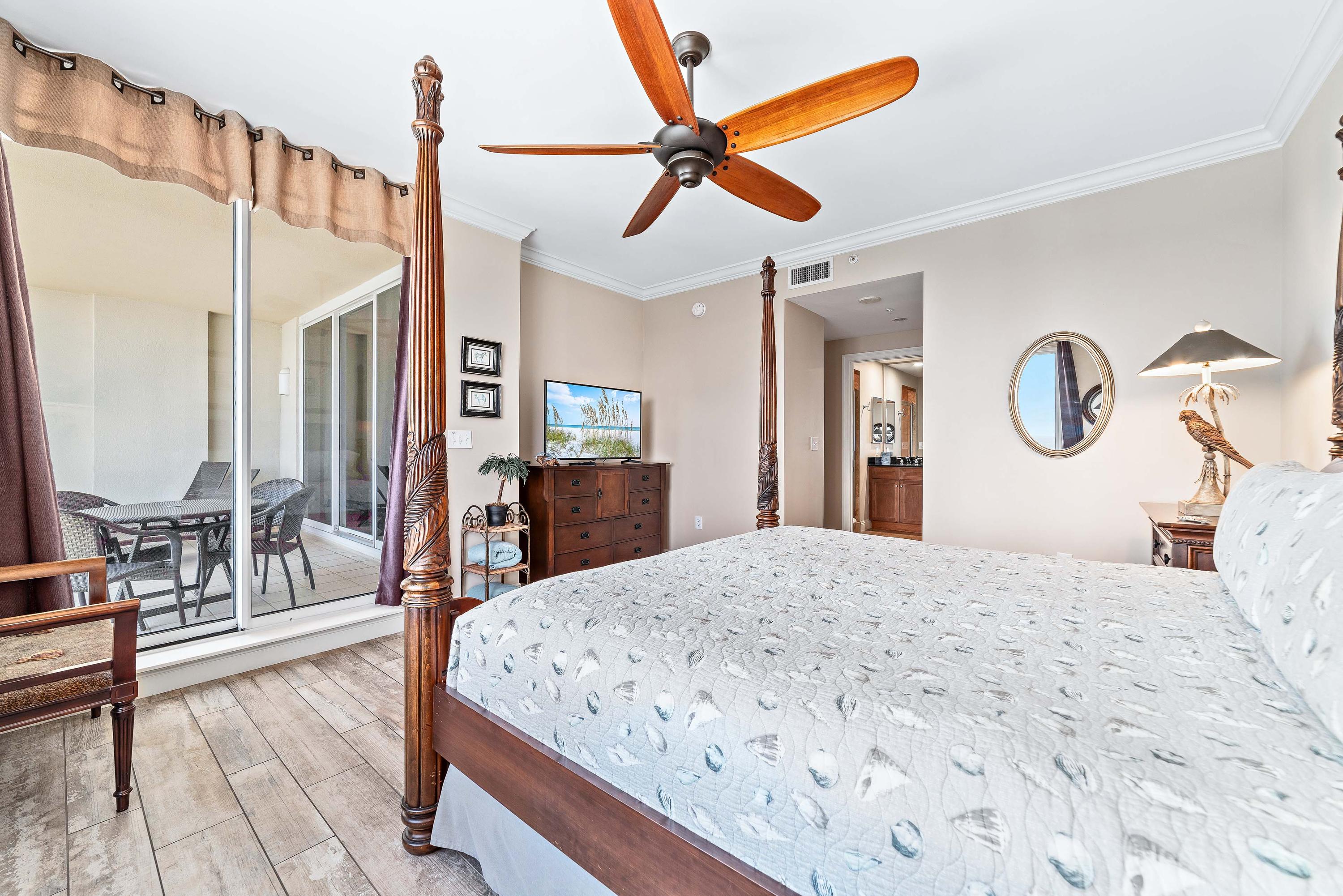 Top-notch quality furnishings in Master Bedroom, with connected private bathroom