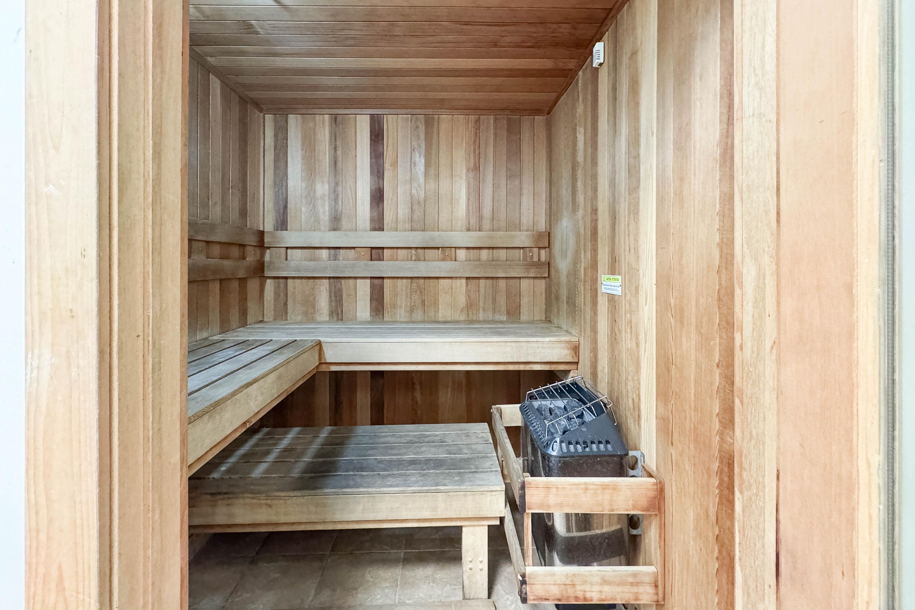 Sauna available for guest use. This is located in our sister building (West).