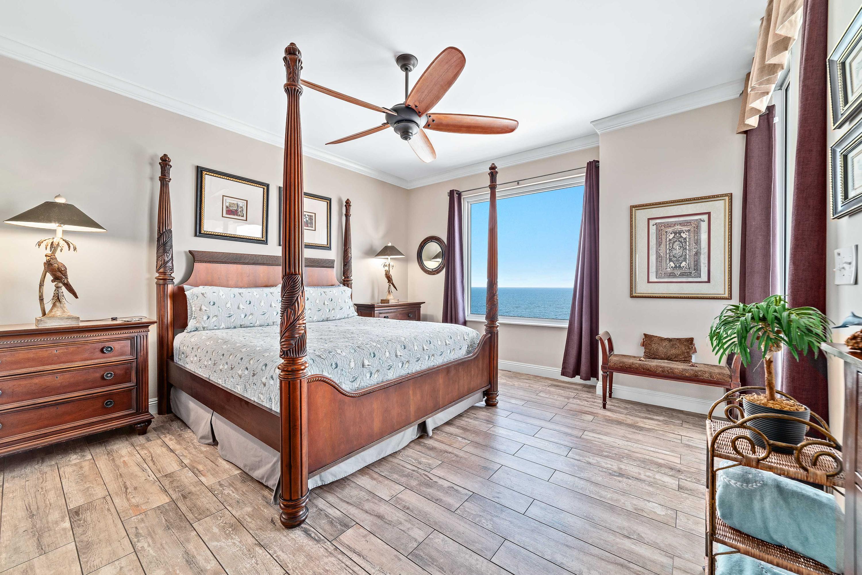 Master Bedroom King Bed overlooking the Gulf waters, featuring Gulfside balcony