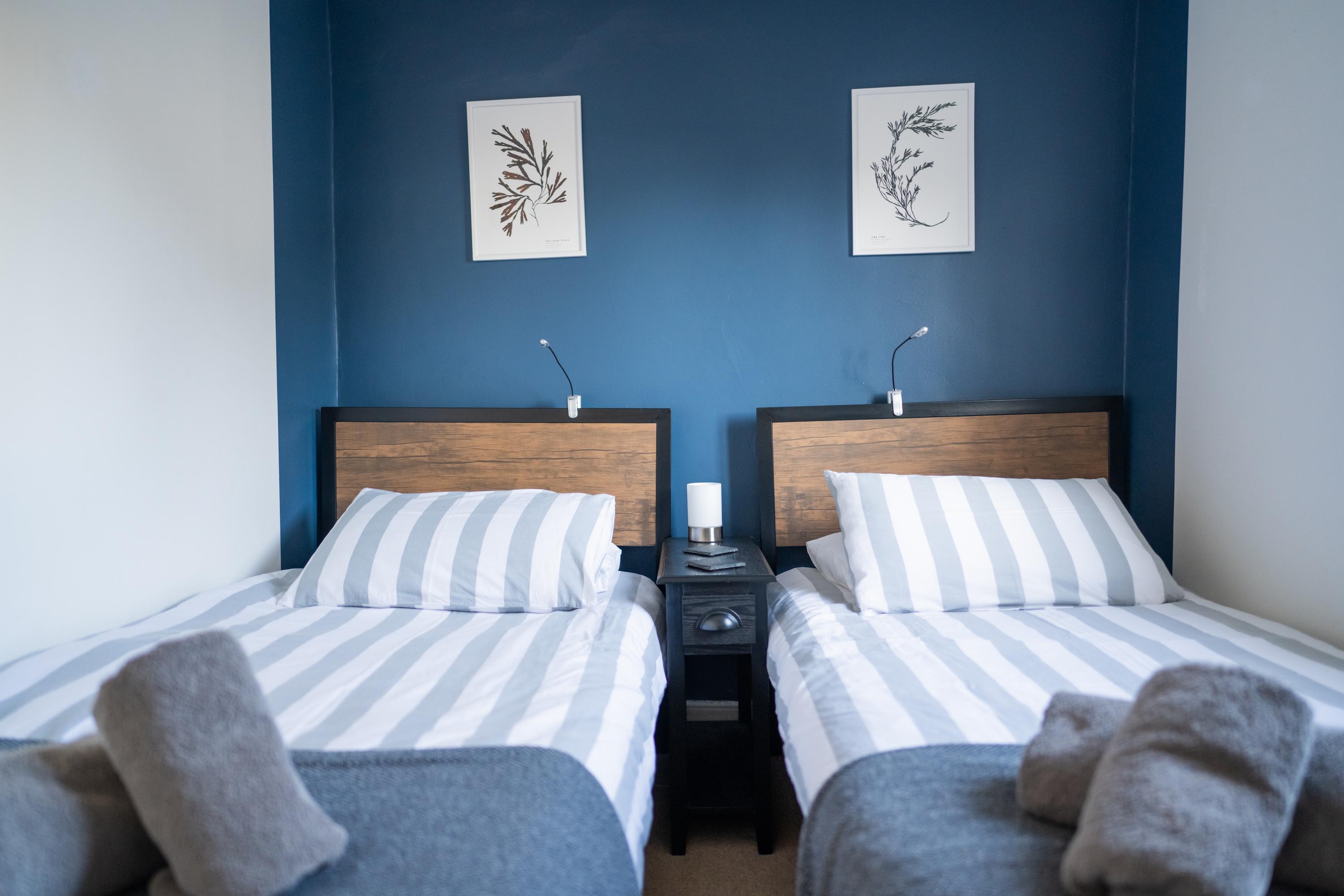 Twin bedroom on the first floor of this 200 year old fishermans cottage in central Lyme Regis