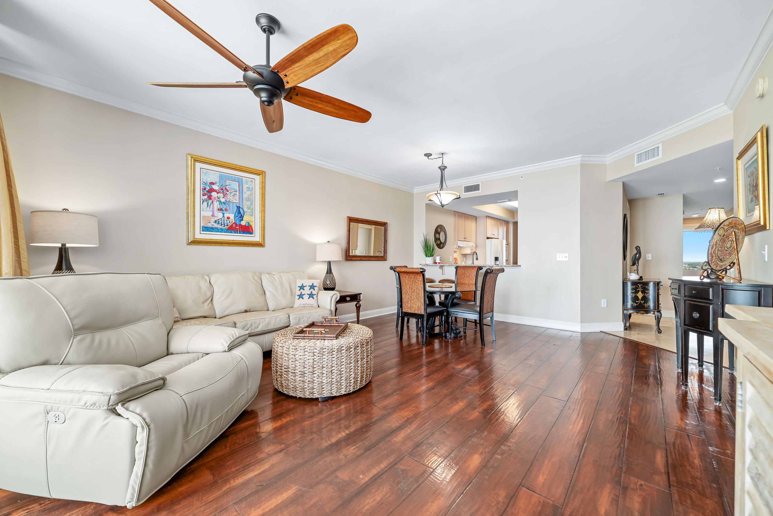 Recline in comfort while watching your favorite programming on a large 65'' TV