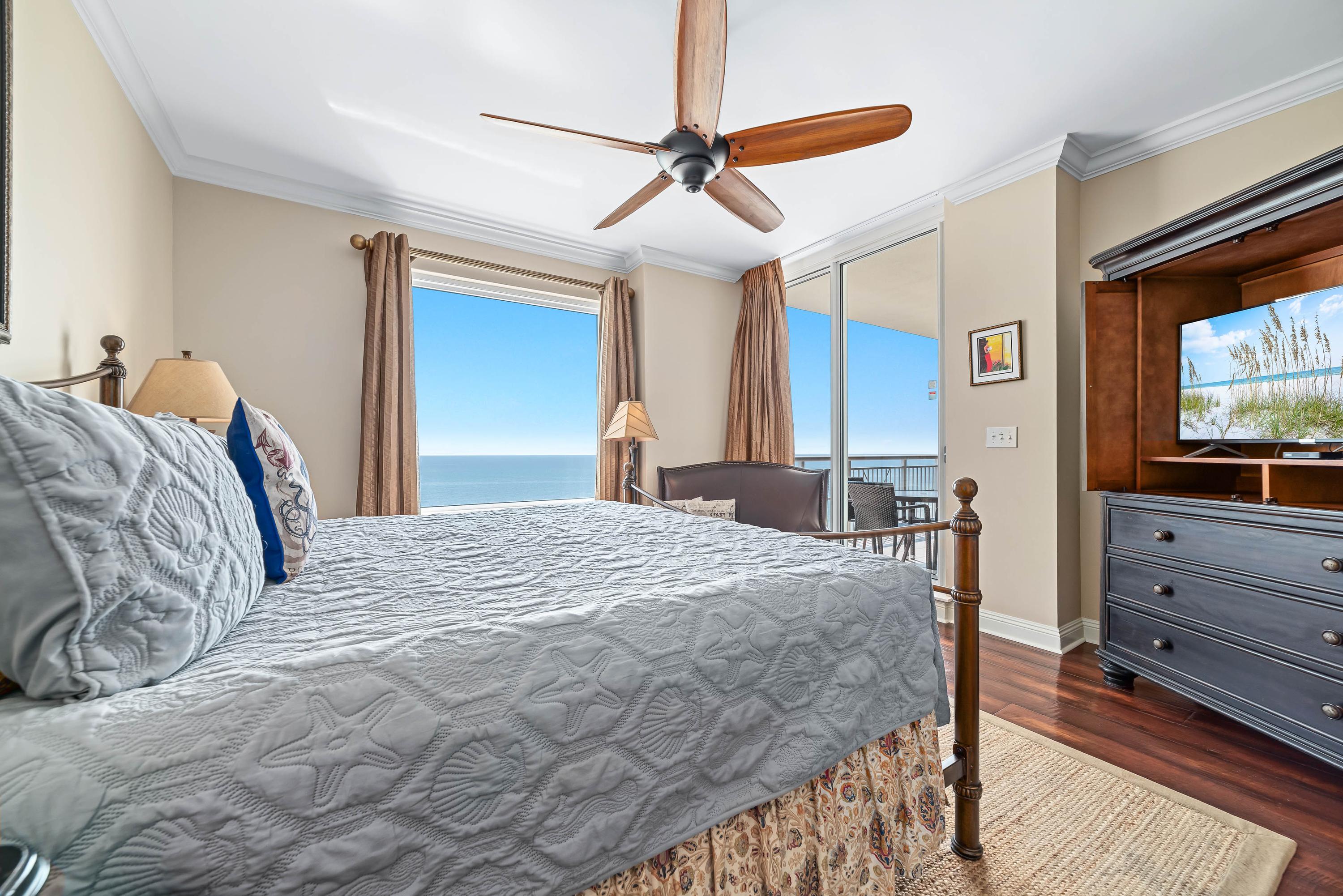 Master Bedroom with Gulfside view and Large Screen TV