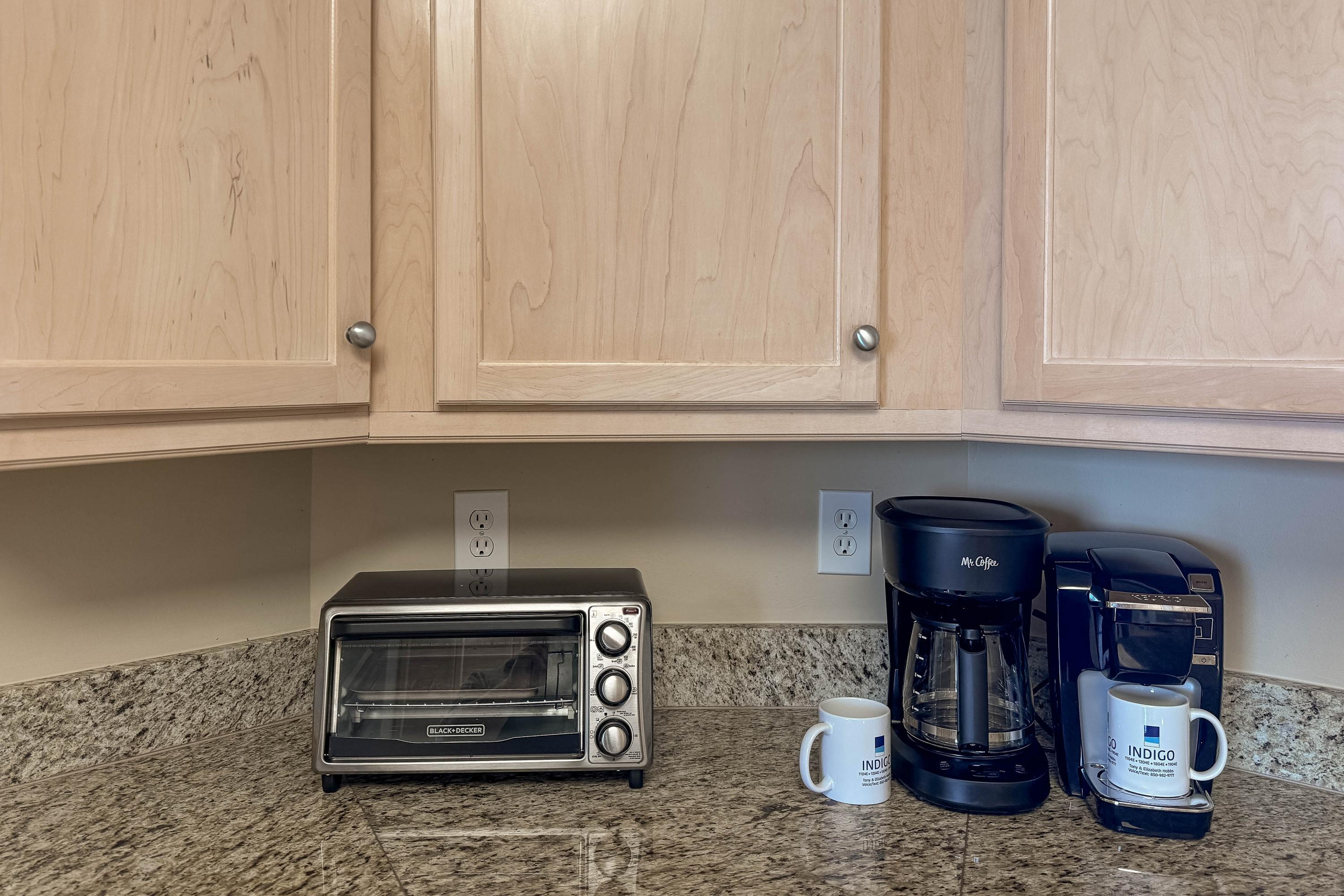 Complimentary mugs (Take them home), two coffee pots (Keurig & Traditional)