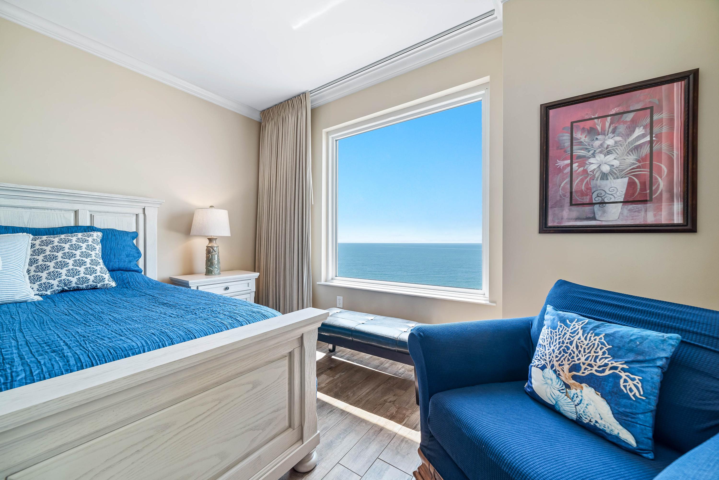 Yes, the window looking out to the Gulf is HUGE! Watch the waves roll in.