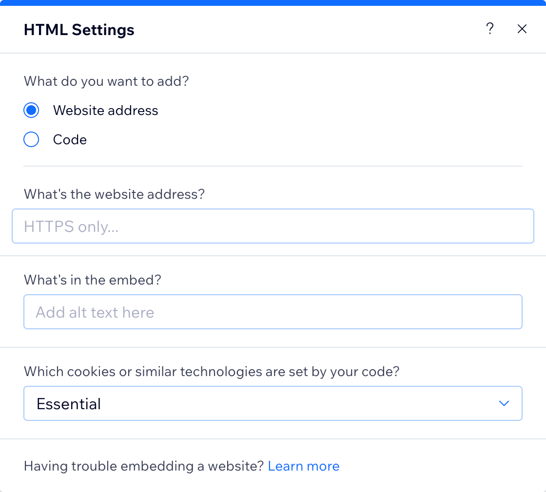 Paste your Bookingmood oEmbed URL in the website address field