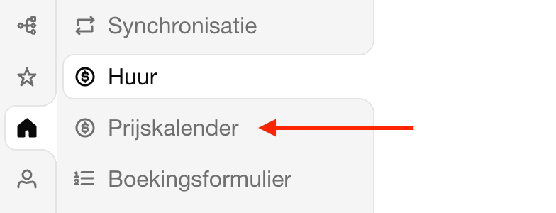 Prijskalender in het menu