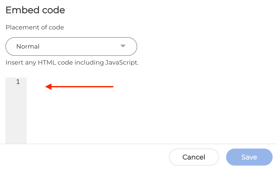 Embed code input on One.com