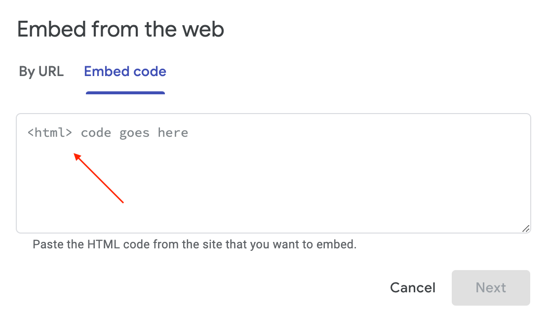 Embed code input in Google Sites