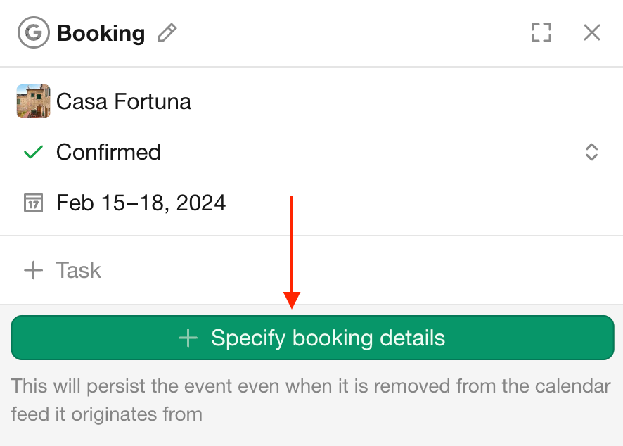 Adding booking details to an imported booking
