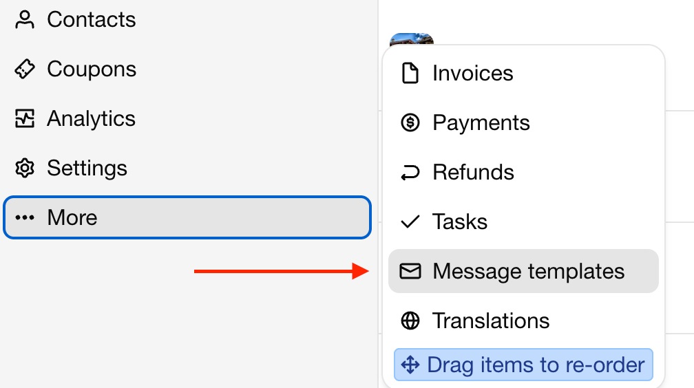 Message templates menu