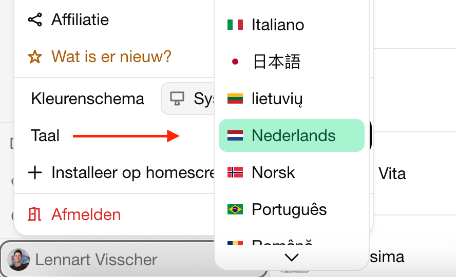 Taal dashboard wijzigen