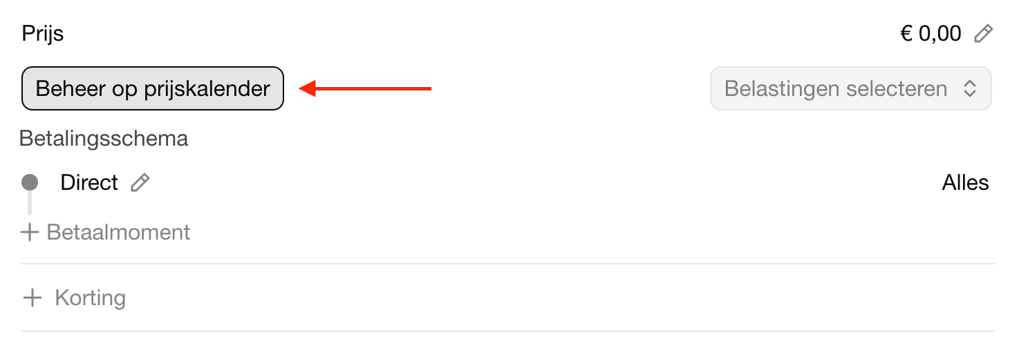 Beheer op prijskalender
