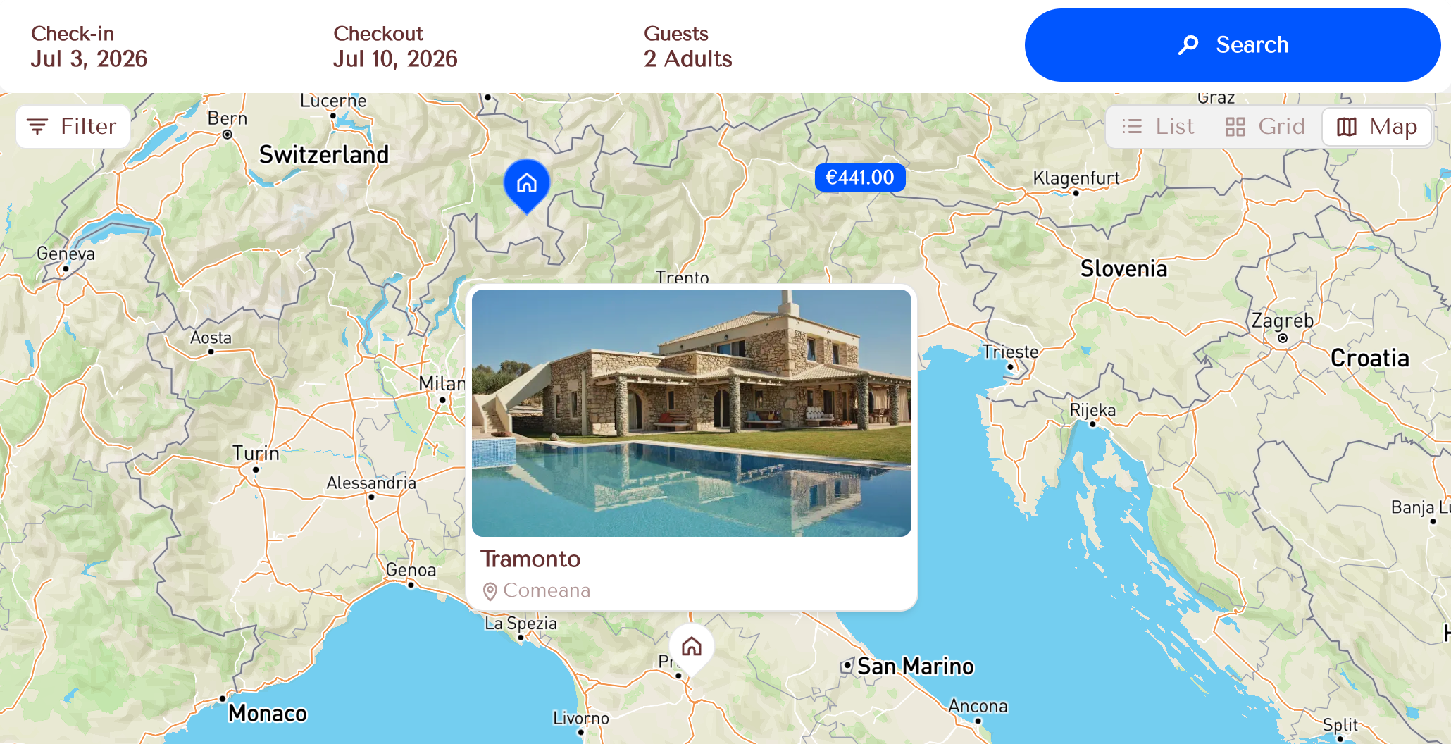 Map view in search widget