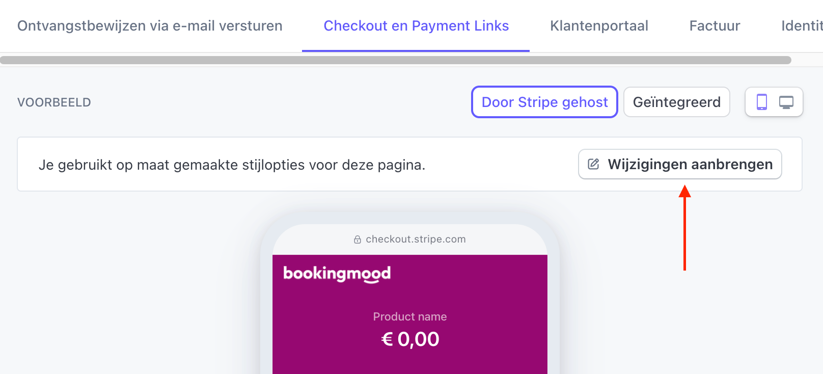 Stripe wijzigingen aanbrengen