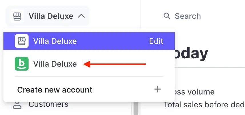 Accountselectie in Stripe