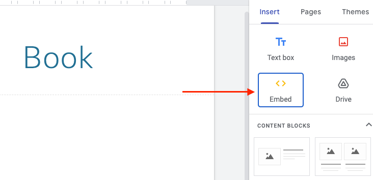 Embed block selection in Google Sites