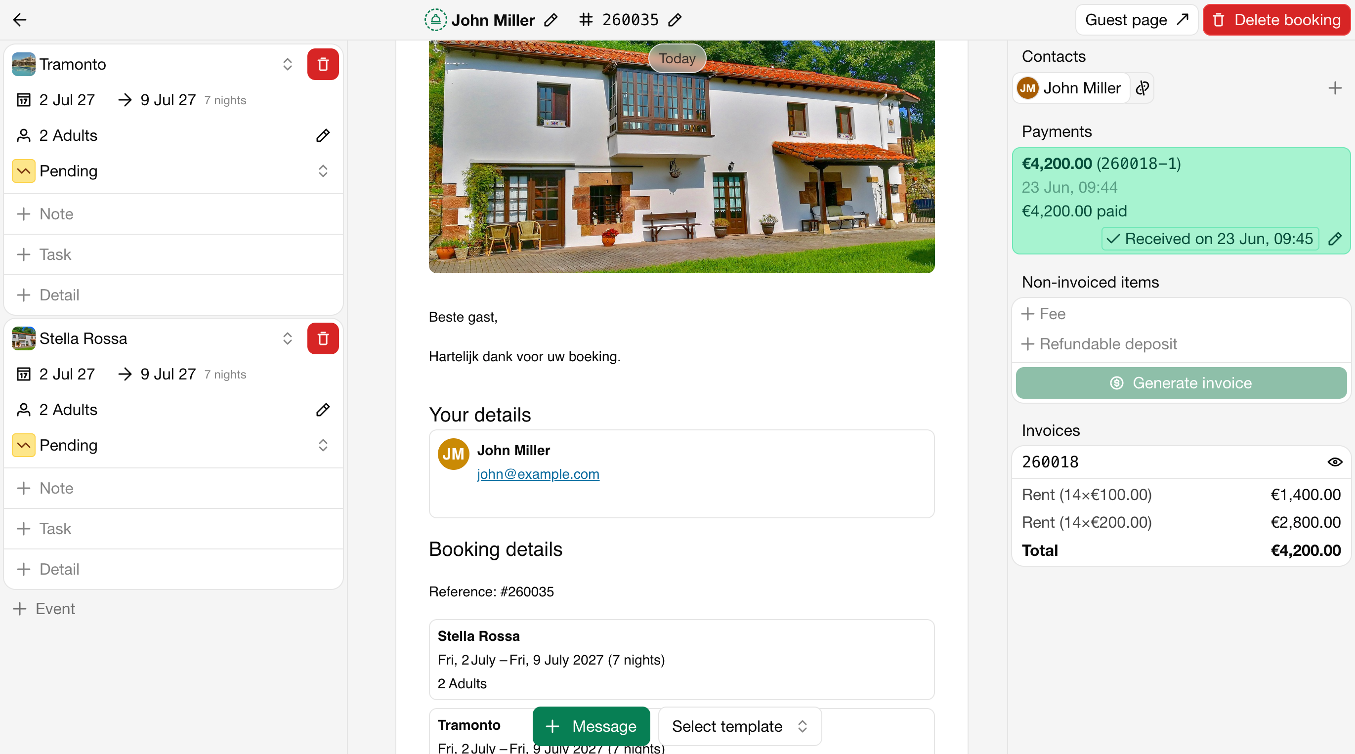 Booking in the dashboard