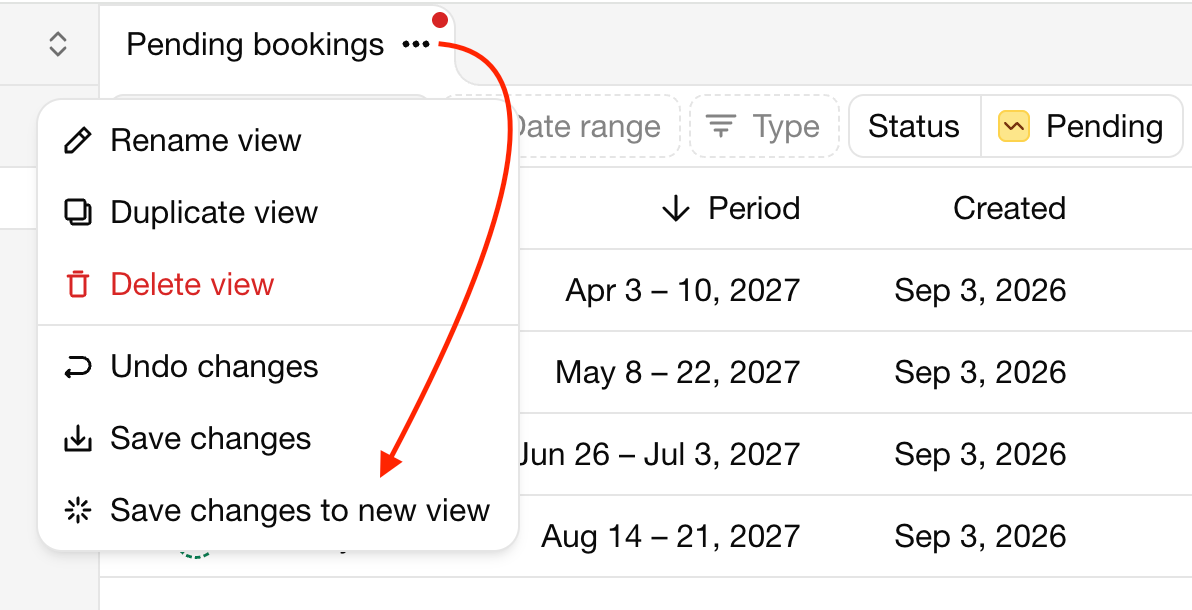 Save changes to new view